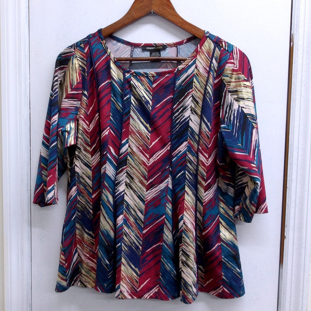 Robert Louis‎ Abstract Chevron Print 3/4 Sleeve Top Women's PL / #1326